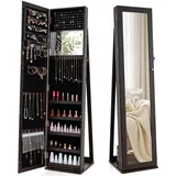 COSTWAY Schmuckschrank, Spiegelschrank mit Ganzkörperspiegel und integriertem Make-up-Spiegel, abschließbar, stehend, Schmuckaufbewahrung, Schmuck-Organizer (Dunkler Kaffee)