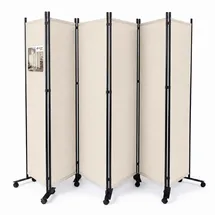 VOUNOT VOUNOT® Paravent Raumteiler 6 Teilig auf Rollen Freistehend Stoff Trennwand Klappbar Sichtschutz Stellwand für Balkon Wohnzimmer Schlafzimmer und Büro 340 x 30 x 171 cm Beige
