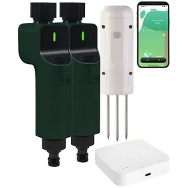 Luminea Home Control BodenFeuchtigkeits&Temperatursensor,ZigbeeGateway,2x Bewässerungscomp.
