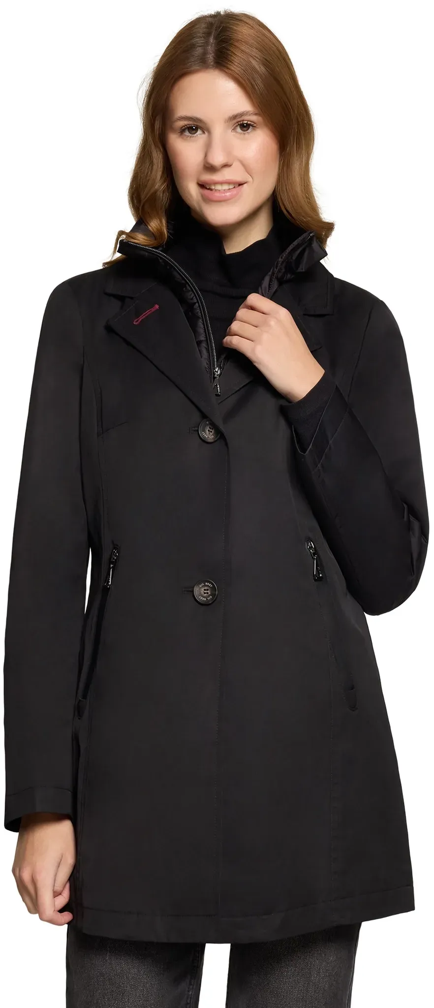 Outdoorjacke GIL BRET, Damen, Gr. 44, jet schwarz, Web, Obermaterial: 58% Baumwolle, 42% Polyester, unifarben, regular fit normal, ohne Ausschnitt, Jacken Outdoorjacke, mit Stehkragen