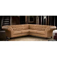 JVmoebel Chesterfield-Sofa Edle Chesterfield Braune Ecksofa Garnitur 100% Leder Sofort, Made in Europa braun