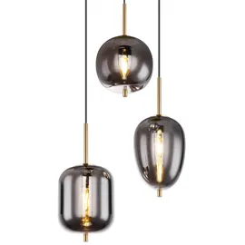 GLOBO Blacky I 3-flg. 46 cm rund Messing mit Rauchglaskugeln