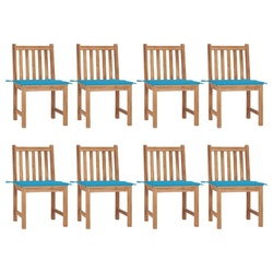 vidaXL Gartenstuhl Gartenstühle 8 Stk. mit Kissen Massivholz Teak (8 St) blau