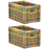 Krines Home Regalkorb Set/2 Regalkorb Aufbewahrungskorb geflochten Rattan (Klein-Mehrfarbig) (2-teiliges Set), Korbset Aufbewahrung Regal Schrankkorb Korb, ca. 20 x 32 x 17,5 cm bunt