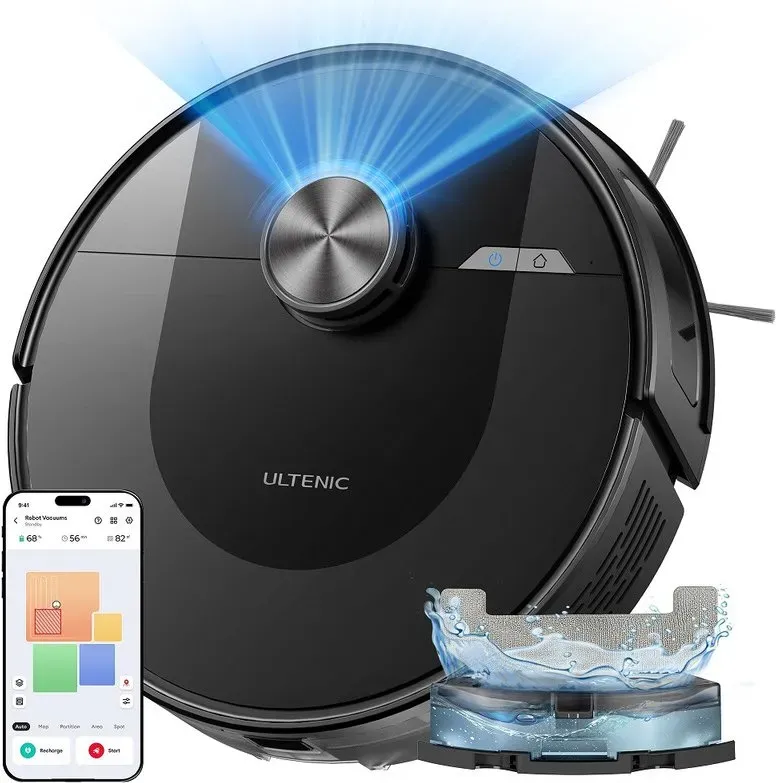 Ultenic D10 Saugroboter mit Wischfunktion, 5000 Pa, präziser Lidar-Navigation, 5 Karten, 10 Sperrzonen, leistungsstark für alle Böden, Teppiche und Tierhaare, Siri/Alexa/Google Assistant/App-Fernsteuerung