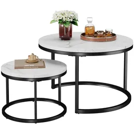 stilvora Couchtisch-Set 2-teilig rund,Wohnzimmertisch mit rutschfesten Fußpads, Beistelltisch mit Metallrahmen und Tischplatte Steinoptik - Schwarz