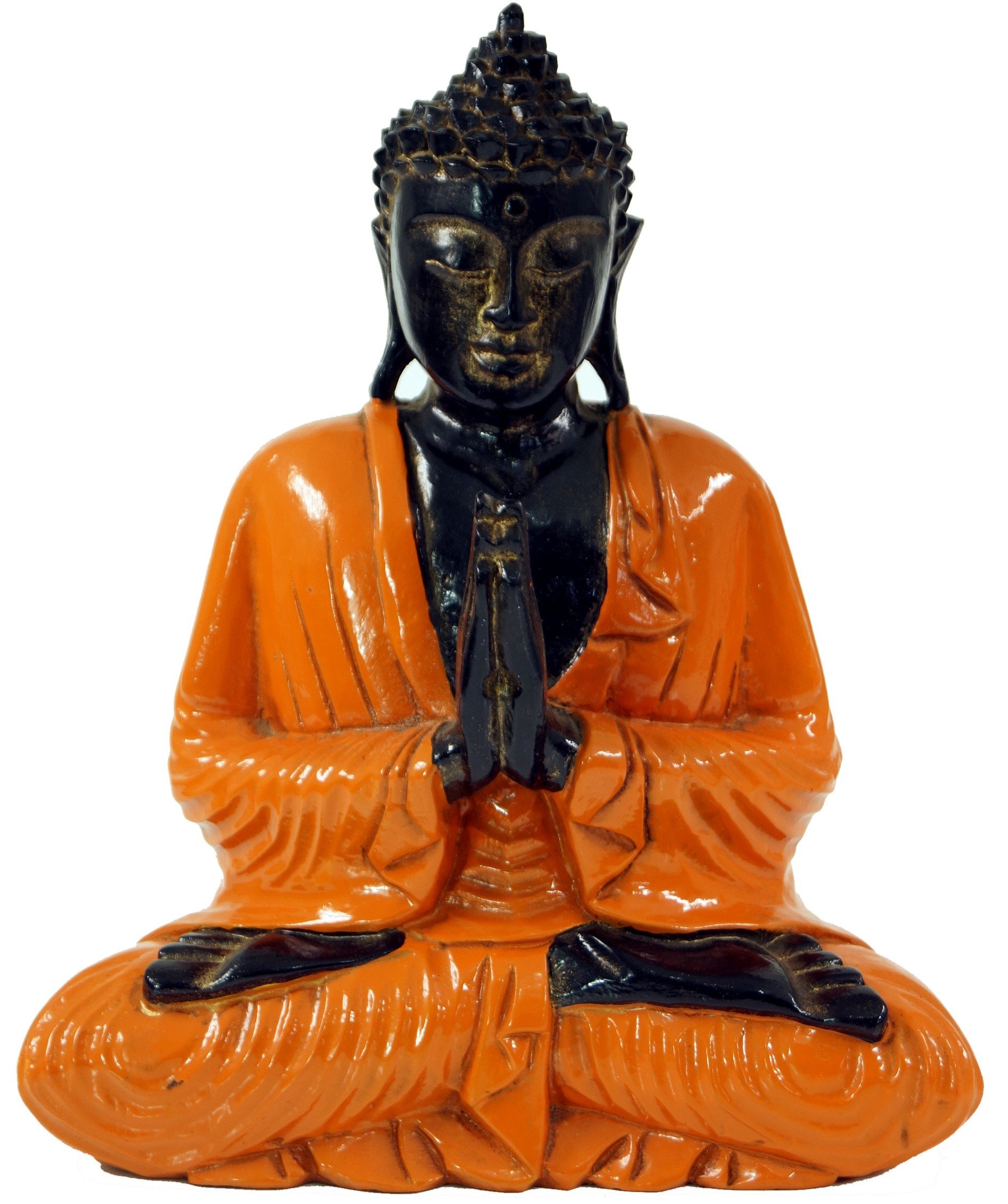 GURU SHOP Geschnitzter Sitzender Buddha im Anjali Mudra - Orange, 30x25x13 cm, Buddhas