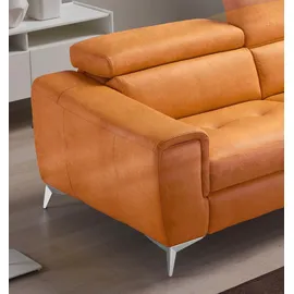 Egoitaliano "Francine, Designsofa, Loungesofa, Breite 213 cm, Fußfarbe chrom", Designfuß, Luxus-Microfaser Lederoptik (cognac), braun