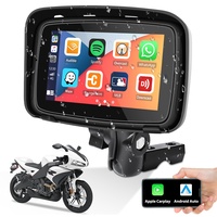 Tragbares Autoradio für Motorräder mit drahtlosem Carplay Android Auto, 5 Zoll wasserdichter Touchscreen für Motorräder mit Dash Cam GPS Navigation, Bluetooth, Sprachsteuerung+64GB TF-Karte
