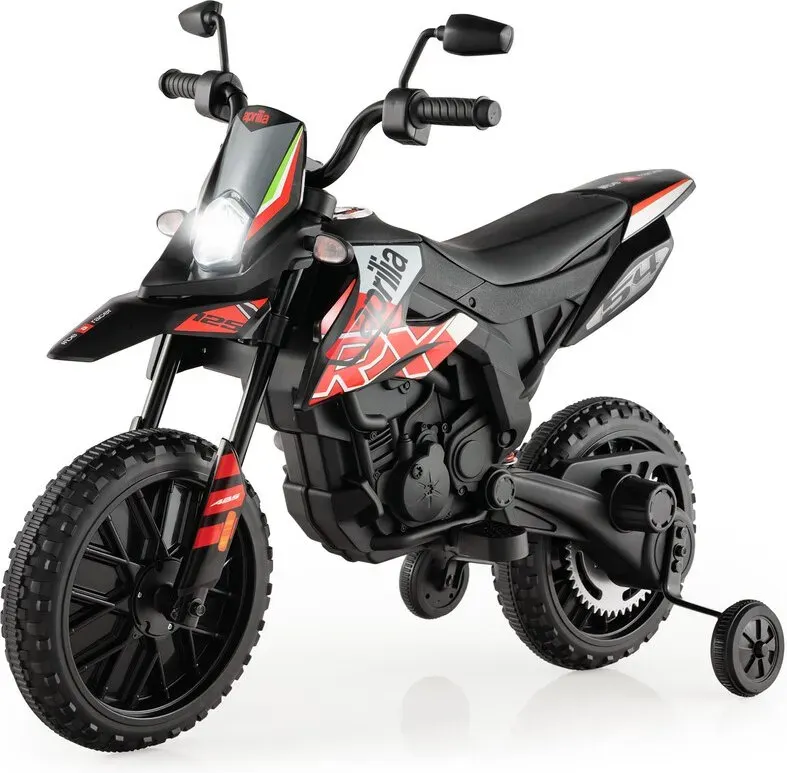 12V Elektro-Motorrad für Kinder mit Stützrädern, lizenziertes Aprilia-Design, Rot