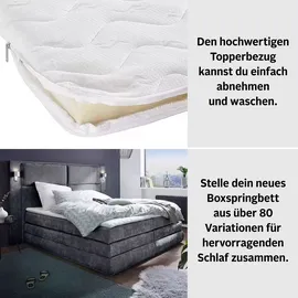 Collection AB Boxspringbett COLLECTION AB "Copenhagen", grau (silbergrau), B:231cm L:215cm, Holzwerkstoff, Spanplatte, Komplettbetten, Boxspringbett, inklusive Bettkasten, Topper, wahlweise mit LED-Beleuchtung, Topseller