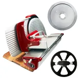 Berkel Home Line 250 Plus rot – Aufschnittmaschine neues Modell mit handgefertigtem Unikat-Schneidebrett & Wellenschliff-Bausatz für Brot