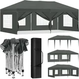 EUGAD Pavillon, mit 6 Seitenteilen, 6 Seitenwände, mit Fenster Reißverschlüsse, wasserdicht Winterfest schwarz