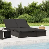 IKAYAA Doppelliege Outdoor 2 Personen Sonnenliege für 2 Personen Doppel Gartenliege Rattan Sonnenliege Sonnenbett Loungebett Gartenbett mit Auflage Liege Outdoor Rattanliege Schwarz