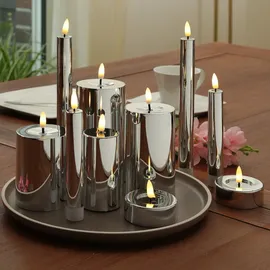 MARELIDA LED Stabkerzen Dinnerkerzen Tafelkerzen Spitzkerzen 25cm silber glänzend 2St