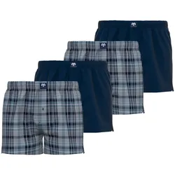 CECEBA Herren Web-Boxershorts, 4er Pack - Unterwäsche, Unterhose, Baumwolle, Logo, Karo, einfarbig Blau 3XL
