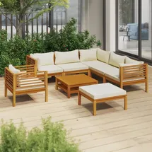 vidaXL 8-tlg. Garten-Lounge-Set mit Creme Kissen Akazie beige/weiß