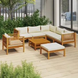 vidaXL 8-tlg. Garten-Lounge-Set mit Creme Kissen Akazie beige/weiß