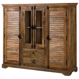 MASSIVMOEBEL24.DE Highboard 160 x 140 x 45 cm Dunkelbraun geölt