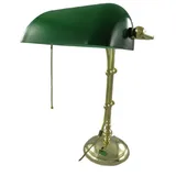 Linoows Bankerlampe, Schreibtischlampe, Hochwertige Tisch-Lampe, Messing, Grüner Schirm