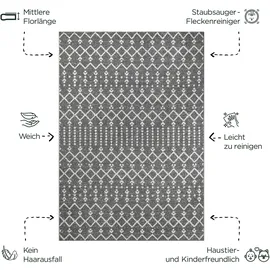 Sanat Boho Teppich – Moderner Teppich im Boho Stil, Geeignet für Wohnzimmer, Schlafzimmer, Flur, Esszimmer und Kinderzimmer – Ethno Grau, Größe: 160 x 230 cm