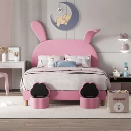 AUTOLOCK Kinderbett mit Hasenohren 140 x 200 cm rosa