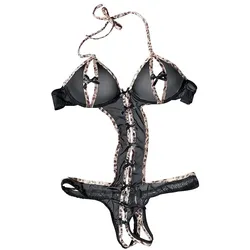 Body-Ouvert PETITE FLEUR GOLD, Damen, Gr. 75, Cup B, schwarz (schwarz, leo bedruckt), Netz, Obermaterial: 90% Polyamid, 10% Elasthan, sexy, eng, tiefer V-Ausschnitt, Bodies, mit Bügel, aus leicht transparentem Material, sexy Dessous, Reizwäsche