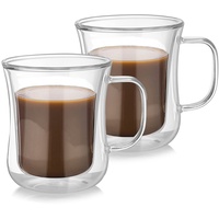 Latte Macchiato Doppelwandige Gläser, 2er Set 220ml Cappuccino Gläser Doppelwandige, Espresso Kaffeegläser, Thermogläser Teeglas Doppelwandig, Borosilikatglas Kaffeetassen für EIS, Milch, Bier