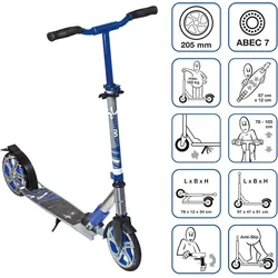 muuwmi Aluminium Scooter Deluxe 205 mm grau-blau EINHEITSGRÖSSE