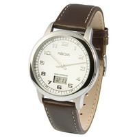 MARQUIS Elegante Herren Funkuhr (Junghans-Uhrwerk) Edelstahlgehäuse, Armband aus echtem Leder 964.4902