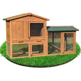 NYVI Hasenstall mit Auslauf - XXL Kleintierstall mit Gehege - Kunststoffschublade - Einfach zu Reinigen - Einfache Montage - Outdoor Kaninchenstall 146x86x52cm Naturbraun