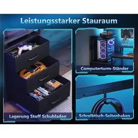 Gaming Tisch mit LED-Beleuchtung und Steckdose, Carbon Fiber, Schwarz, 151×50 cm - Schwarz