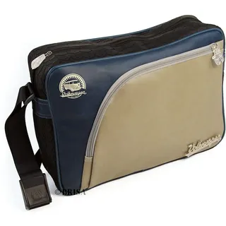 BRISA VW Collection - Große Unisex Umhänge-Tasche-Messenger-Bag mit Reifenprofil im T1 Bus Design (Vintage/Beige & Blau)