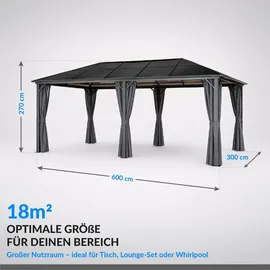 4iq group Hardtop Pavillon 3 x 6 m inkl. Vorhänge Braun