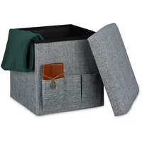 Relaxdays Sitzhocker Leinen 38 x 38 x 38 cm Grau
