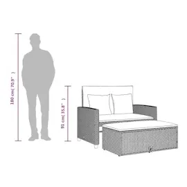 vidaXL Gartensofa mit Kissen 2-Sitzer Schwarz Poly Rattan
