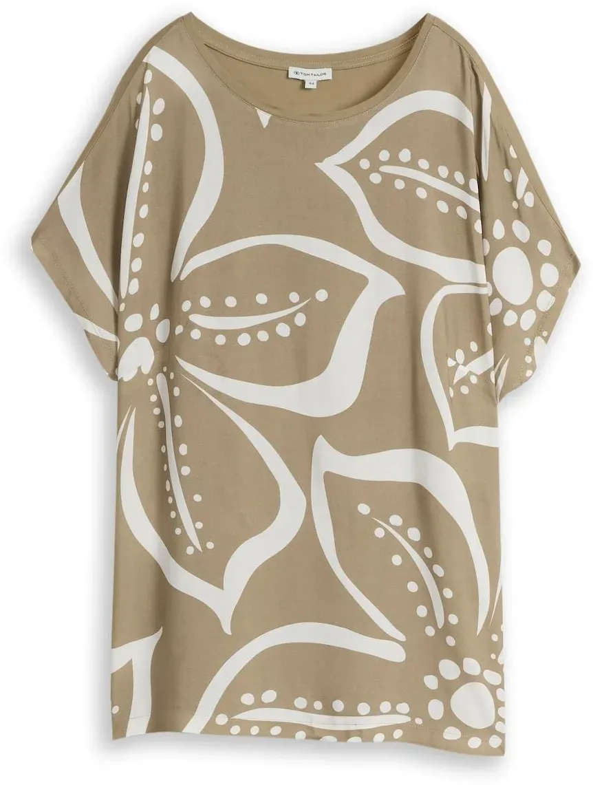 TOM TAILOR Damen Plus Size - T-Shirt im Material-Mix, grün, Geblümt, Gr. 48