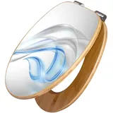 Banjado Design WC Sitz Bambus Holz Toilettendeckel Mit Absenkautomatik Klodeckel WC-Sitz Soft Close Mit Motiv Blauer Schleier