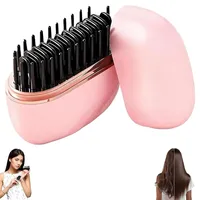 Kabellose Glättbürste, 2 in 1, Mini-USB, wiederaufladbar, Kamm mit 3 Temperaturen (160 – 200 °C), Haarbürste gegen Verbrennungen für glattes Haar & Locken, Mini-Haarglätter, Rosa