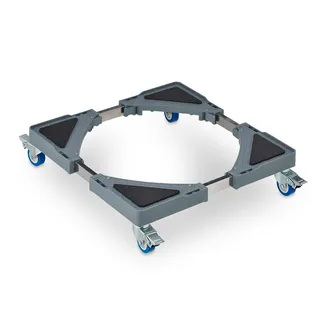 Relaxdays Pflanzenroller, ausziehbarer Blumenroller, BxT: 44x44–70x70 cm, für Blumentopfe, innen & außen, grau/Silber