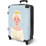 NoBoringSuitcases.com® Koffer Kinder Groß 67x43x25 cm Kinderreisekoffer Kinderkoffer mit Roller Leicht Trolly Große M Hartschalenkoffer Kind Prinzessin - Krone - Gold - Blau