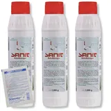 DEWEPRO-Set: SANIT RohrReiniger (3061) - 3 Flaschen à 1000g - Granulat-Rohrreiniger zur selbsttätigen Beseitigung von Verstopfungen in Rohren und Siphons, inkl. 1 St. DEWEPRO® Single Scrubs