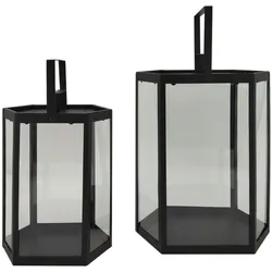 Rebecca Mobili Set mit 2 Gartenlaternen aus schwarzem Metall und PVC