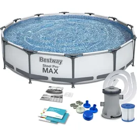 BESTWAY Steel Pro Max Frame Pool Set 366 x 76 cm lichtgrau inkl. Filterpumpe