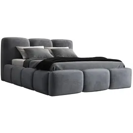 mebloland Polsterbett STAR 140 x 200 mit Matratze und Bettkasten. Farbe: Grau - Grau