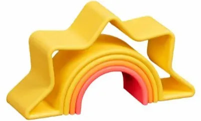 Sensorisches Silikonpuzzle 4 Teile Sonnenaufgang rot, orange, gelb spülmaschinenfest - Dëna - Beiß-, Bade- & Sandkastenspielzeug