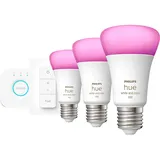 Philips Hue White & Col. Amb. E27 inkl. DimmerSwitch 3x1100 3er Starter Set Mehrfarbig