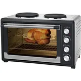 Syntrox Germany 60 Liter Mini Stand Backofen mit Umluft und Drehspieß kleinküche Minieküche mit 2 Kochplatten Miniofen Minibackofen Pizzaofen