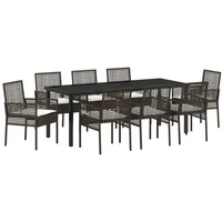 VidaXL 9-teilige Garten-Essgruppe mit Kissen Braunes Polyrattan