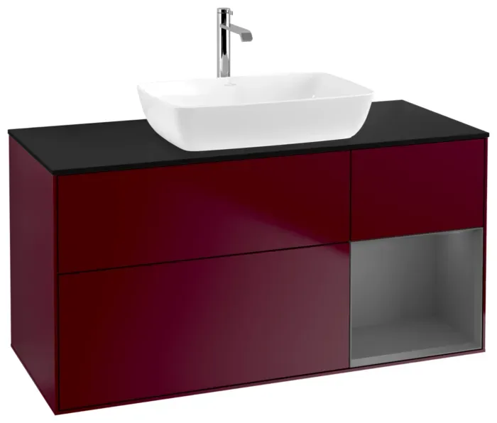 Villeroy und Boch Finion Waschtischunterschrank G832GKHB 120cm, Abdeckplatte black matt, Emotion, Regale Anthracite matt lacquer, Peony Matt